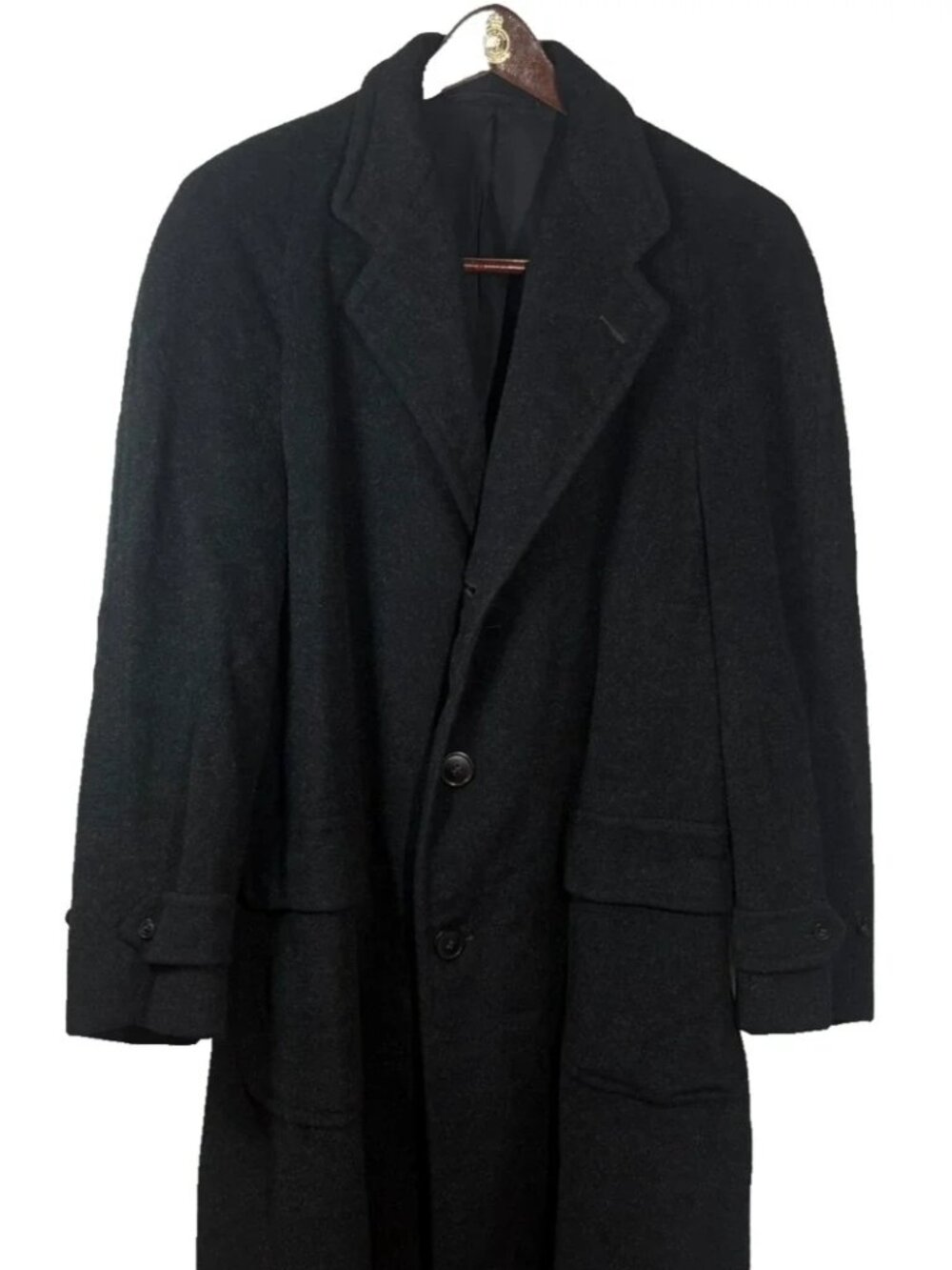 Vintage Bond Clothes Wool Trench Coat — Men’s XL, Black/Grey, 1960s Overcoat
